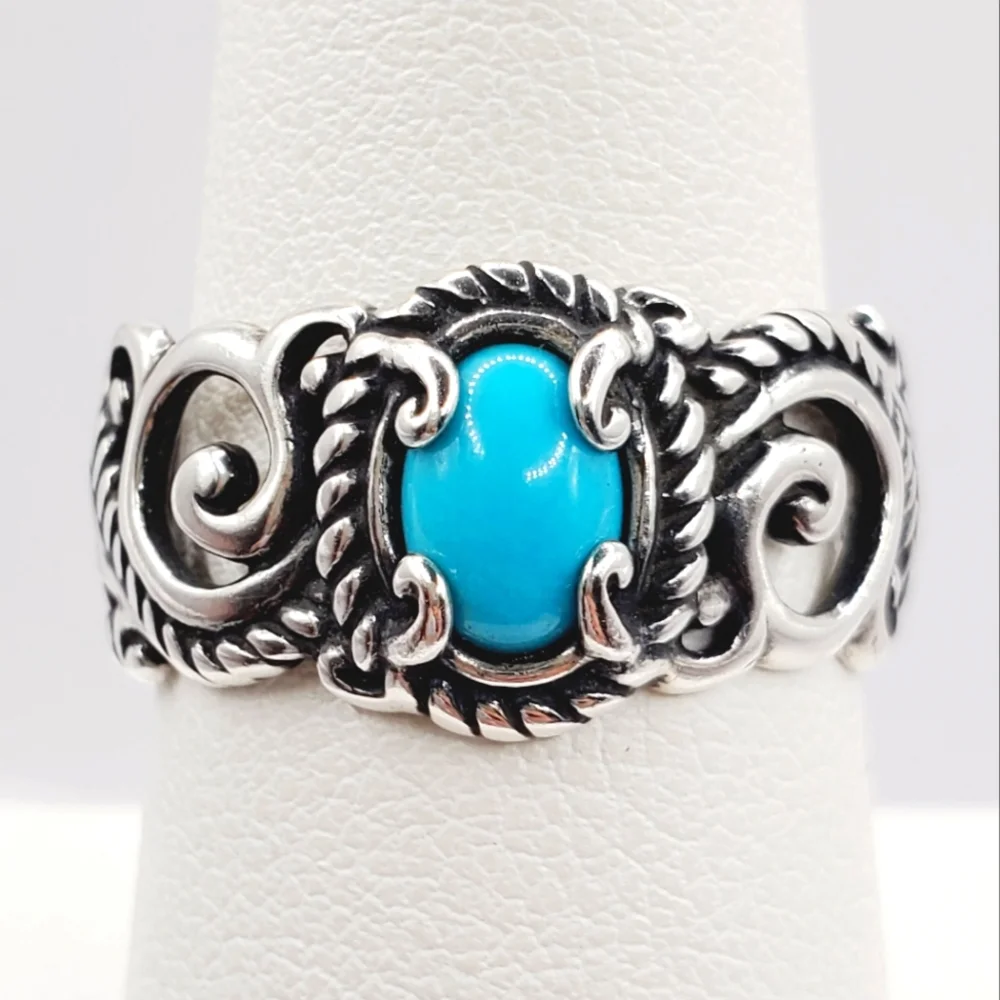 Genuine Blue Sleeping Beauty Turquoise 925 Sterling Silver Eternity Swirl Ring - Picture 1 of 6